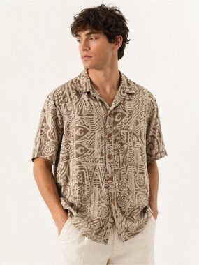 Vintage Back East‎ Santa Barbara Rayon Tribal Print Camp Shirt XL
